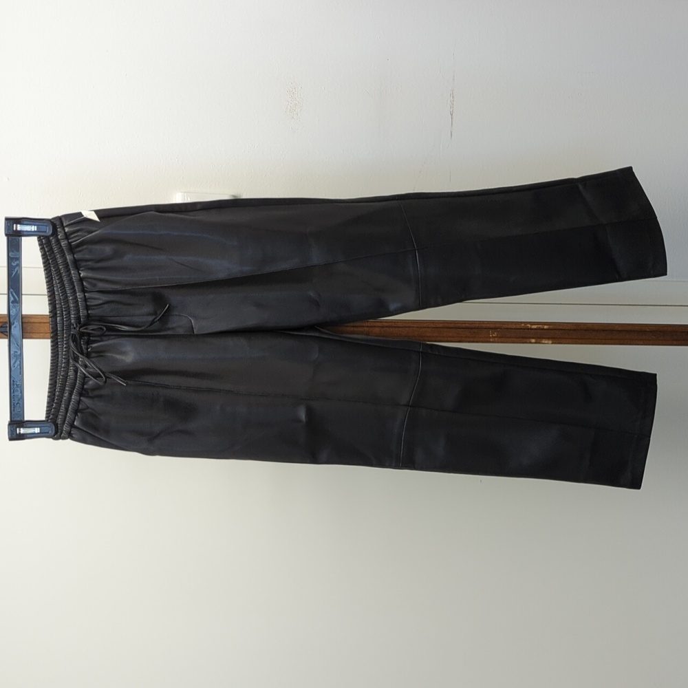 NWT Sen Black Faux Leather Straight Leg Elastic High Waist Pants Size Small